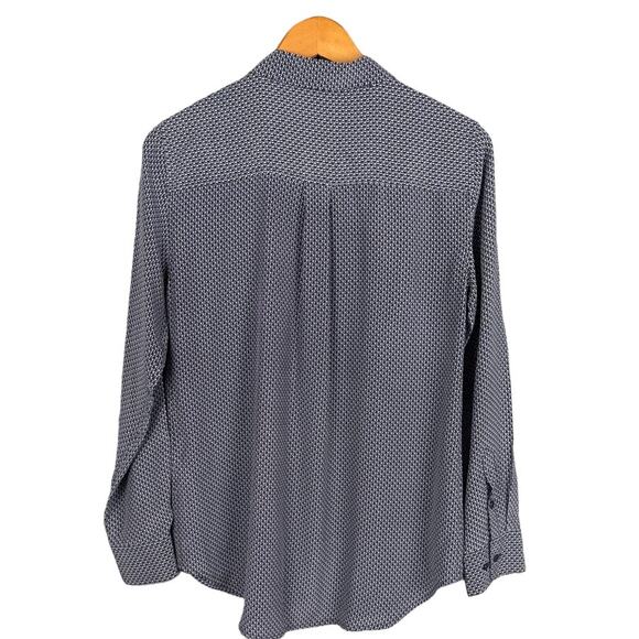 Equipment Signature Button Front Silk Blouse Blue Black Pattern Size M Designer - Picture 2 of 9